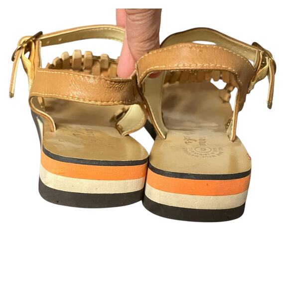 Vintage Lady Carrie Debs Beaded Wedge Sandals Tan Orange 70s Mod Size 6 - Picture 3 of 6